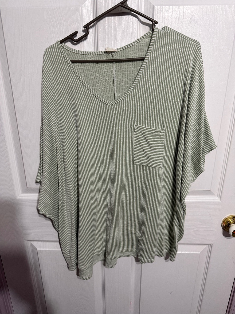 Striped Light Sage V-Neck Pocket Tunic Top